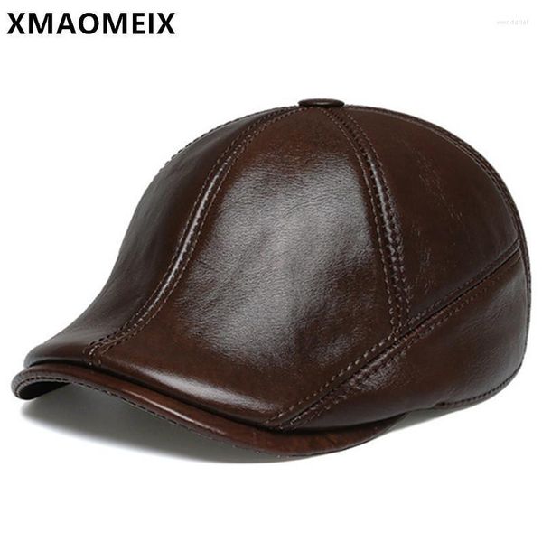 Boinas xmaomeix Natural Genuine Leather Cap em primeira camada de chapéu de abastecimento de inverno para homens Brands de tamanho ajustável Caps wend22