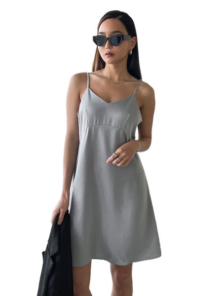 

dazy solid cami dress u8hn#, Black;gray