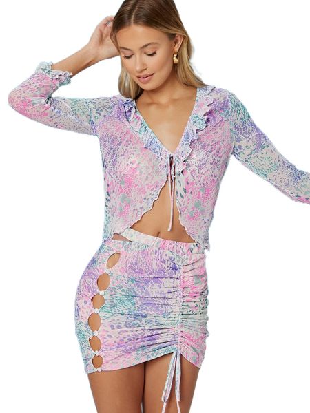 

x ji yeon lee multicolored abstract self-tie & cutout mini skirt set i8pd#, White