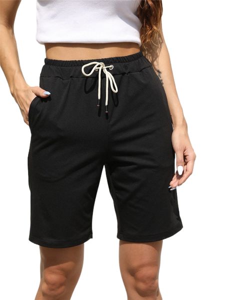 

drawstring waist slant pocket shorts r1om#, White;black