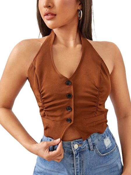 

asymmetrical hem backless crop halter f4p6#, White