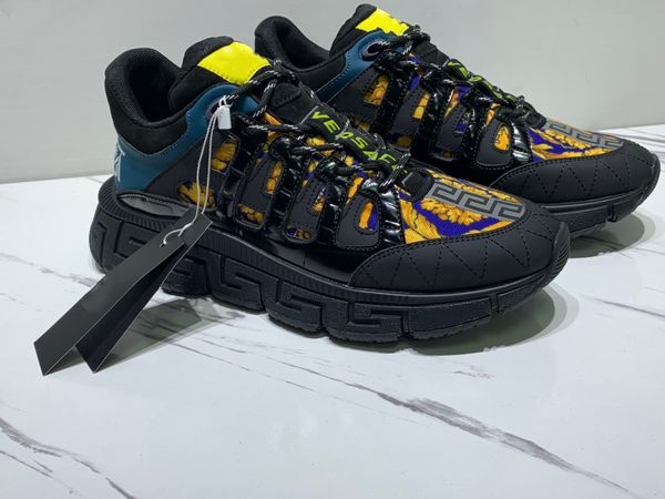 

desginer mens trigreca sneakers women platform shoes lateral greca print lace up leather runner trainer brand fashion outdoor casual shoes w, Black