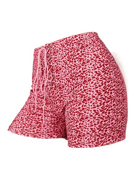 

leopard print lace up waist shorts q12l#, White;black