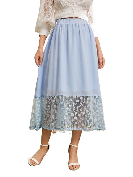 

solid lace hem skirt e1a1#, Black