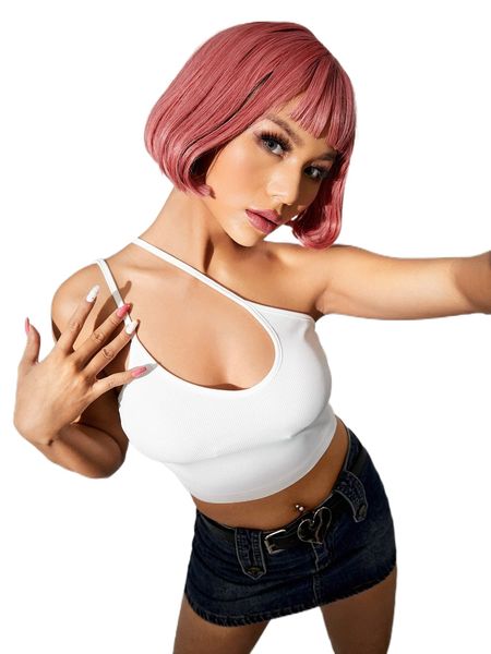

one shoulder cut out crop 55sn#, White