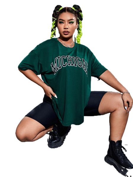 

plus letter graphic drop shoulder tee 08tf#, Black