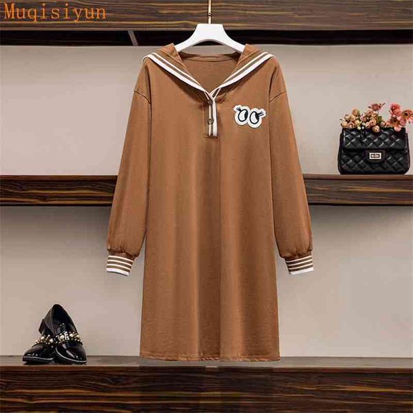 

spring autumn women casual sweatshirt dress fashion striped navy collar long sleeve loose cotton t shirt dresses 210519, Black;gray