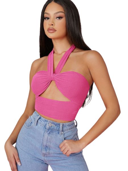 

cutout self-tie halter crop d1yc#, White