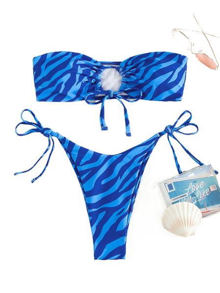 

zebra stripe bandeau bikini swimsuit 64yh#, White;black