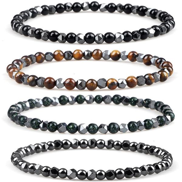 

4mm beads bracelet strands irregular hematite men handmade stretch jewelry, Black