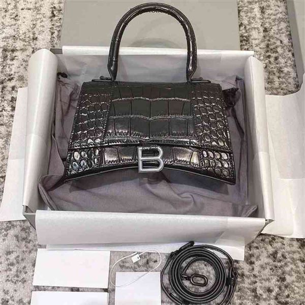 

handbags classic balencaigass fashion bags b 2022 bag family high version women's crocodile hourglass leather one shoulder