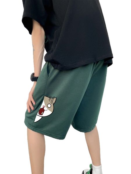 

men cartoon graphic drawstring waist shorts 90lg#, White;black