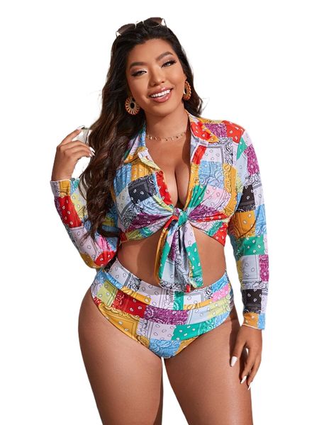 

plus 3pack paisley patchwork print triangle high waist bikini swimsuit 01ed#, White;black