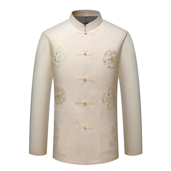 Camicie casual da uomo Tang Suit a maniche lunghe da uomo Hanfu Camicetta stile cinese Retro Abbigliamento orientale Sciolto lusso Tai Chi Kung FuUomo