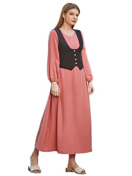 

button front vest jacket & smock dress z40h#, White