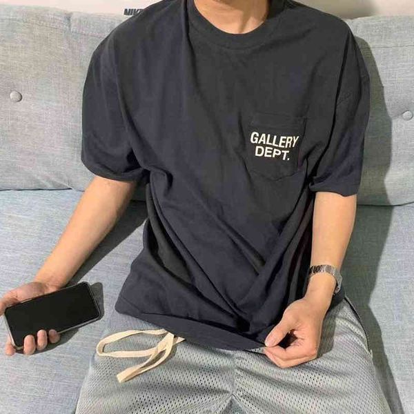 

designer shirt gallerydepts gary fashion brand vintage wash used pocket print summer men's and women's loose casual short sleeve t, White;black