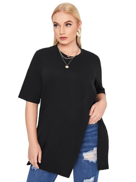 

plus wrap asymmetrical hem tee w24p#, Black