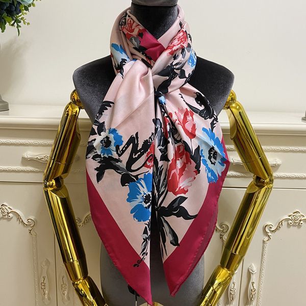 

women's square scarf scarves good quality 100% twill silk material print letters flowers pattern size 130cm- 130cm, Blue;gray