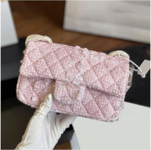 

trendy french women's classic mini single flap pink tweed bag quilted luxury designer wallet cosmetic bag outdoor sacoche cute crossbod