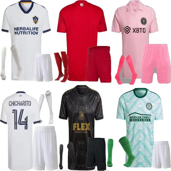 

kids kit soccer jerseys 2022 2023 higuain bale atlanta vela los angeles fc la galaxy 22 23 chicharito piette morgan football shirts, Black;yellow