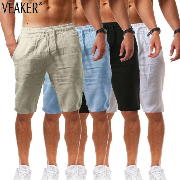 Shorts de linho de algodão masculino verão casual respirável cor sólida calça curta streetwear fitness 220608