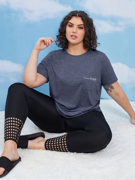 

plus slogan graphic patch pocket tee v35m#, Black
