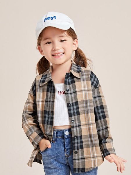 

toddler girls plaid print drop shoulder blouse she, White;black