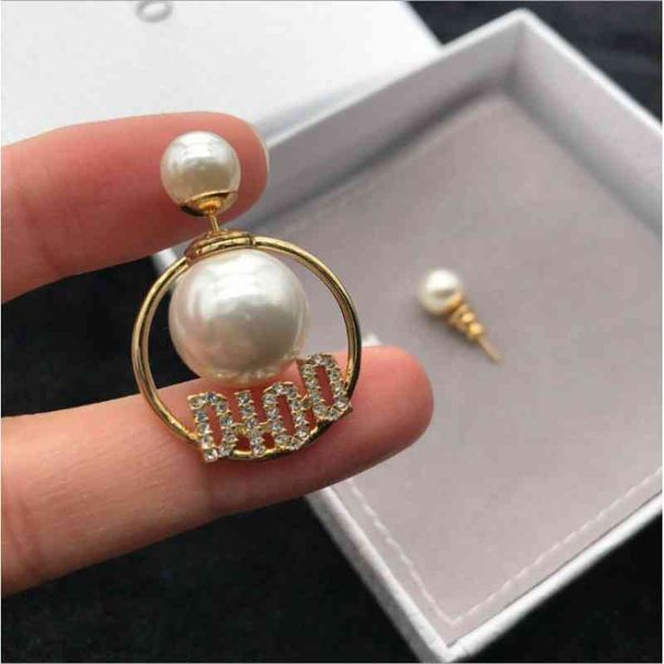 

2022 factory wholesale dijia new pearl asymmetric inlaid diamond earrings, Silver