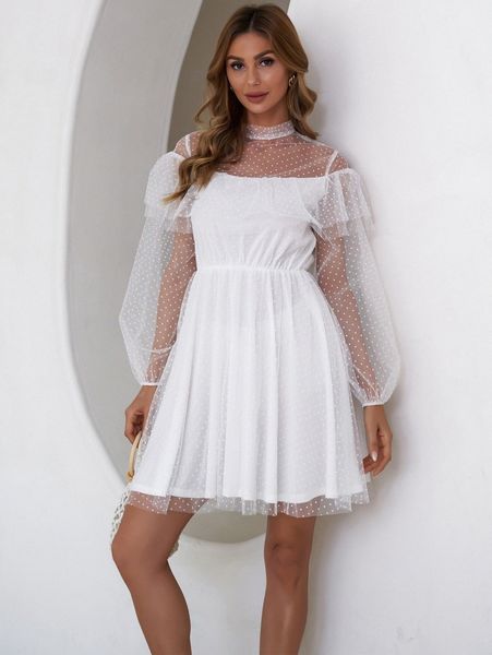 

missord lantern sleeve mesh dress y8uq#, Black;gray