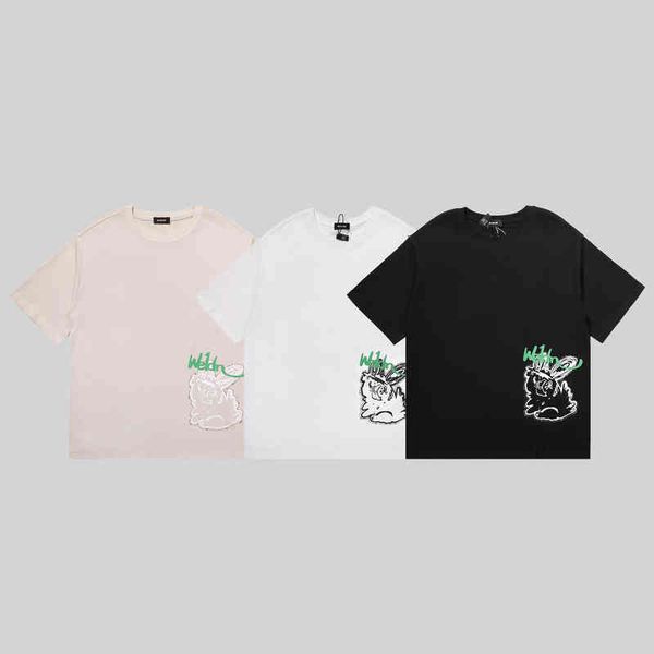 

men's t-shirts spring and summer we11 cartoon little monster bead pattern printed short sleeves for men women, White;black