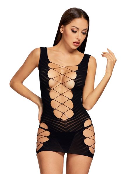 

cut-out crisscross fishnet dress e60z#, Black;red