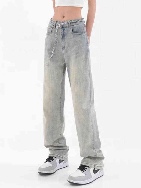 Vintage Jeans Kadınlar Harajuku Street Giyim BF Style Chic College Gençler Sokak Giyim All-Match Sıradan Büyük Boy Moda Ladies Pants L220726