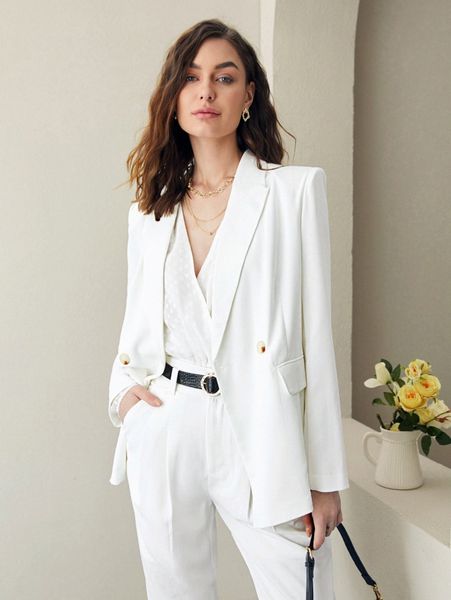 

double button flap detail blazer h7ct#, White