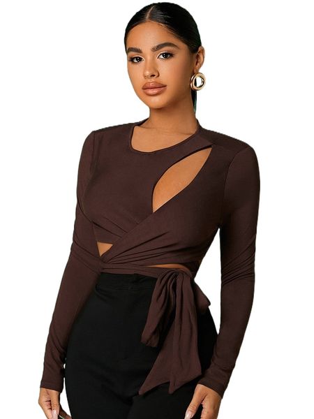 

sxy cut out tie front wrap l7lq#, White