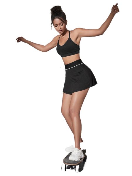 

contrast binding breathable softness sports skort y8xa#, Gray