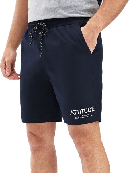 

men slogan graphic drawstring waist shorts w1mb#, White;black