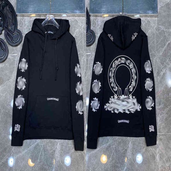

classic mens fashion hoodies designer luxury zipper ch sweatshirts horseshoe sanskrit cross print pullover hooded sweater women jacket zaa4, Black