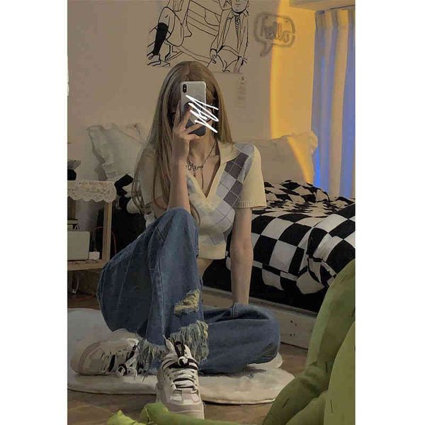 

women's t-shirt classic temperament short woolen t-shirt women's early spring 2022 lingge v-neck spice girls sleeved k4xh, White