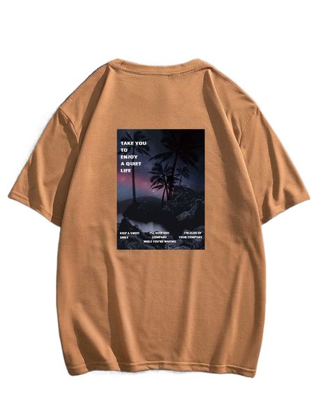 

men slogan and coconut tree print tee s5hn#, White;black