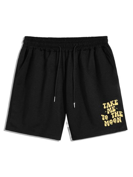 

romwe guys slogan graphic shorts o2di#, White;black