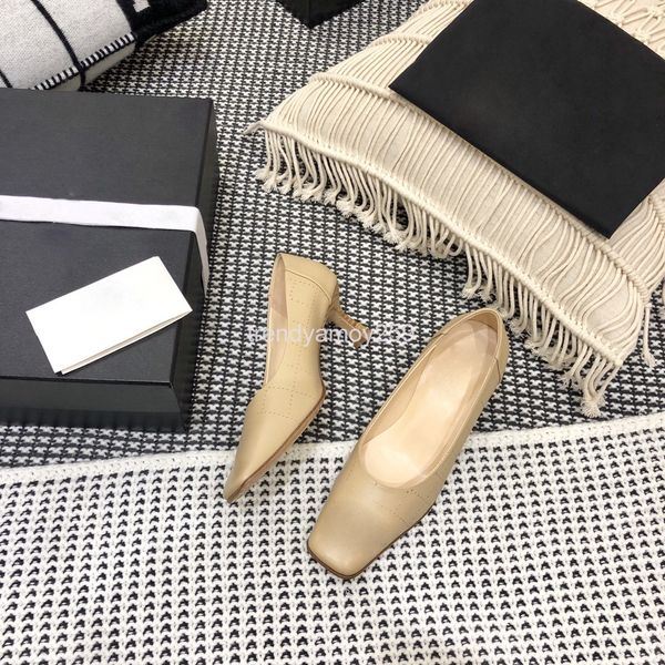 

dress shoes spring fairy heel versatile leather shallow mouth square head high heels, Black