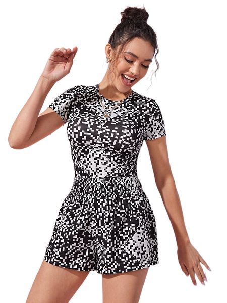 

x westinwalker geo print tee & shirred waist shorts i4wb#, White