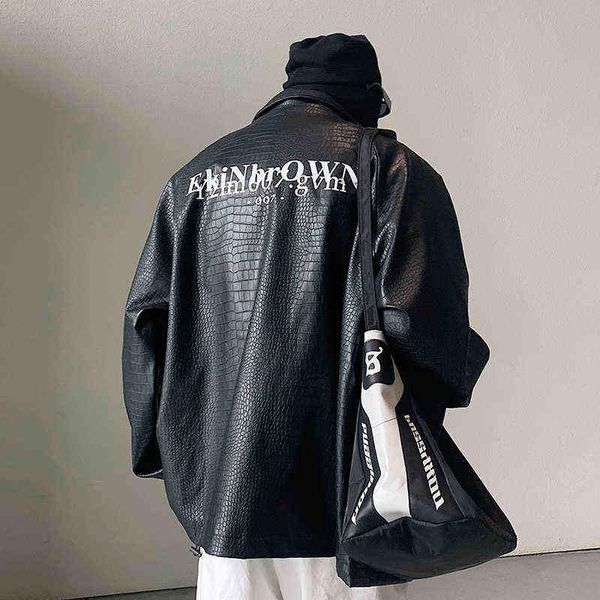

new men's black white faux leather crocodile pattern loose plus size jacket spring autumn casual coat t220728