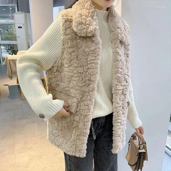 Coletes femininos de lã de cordeiro Coloque outono inverno 2022 jaqueta de pele falsa moda coreana moda solta vintage gilet gilet femme hiver luc