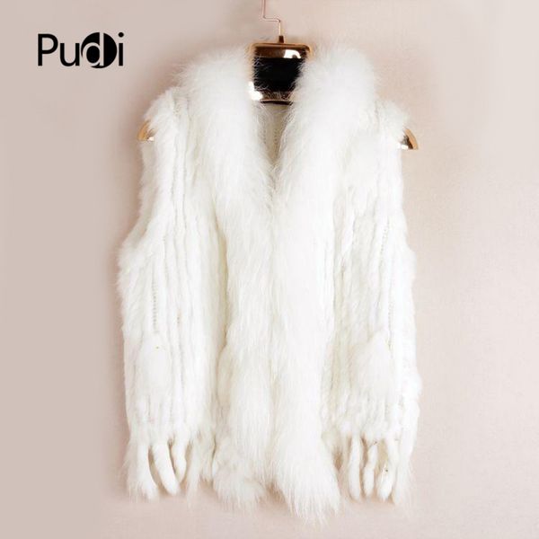 

vr001 womens natural real rabbit fur vest with raccoon fur collar waistcoatjackets rex rabbit knitted winter 201103, Black