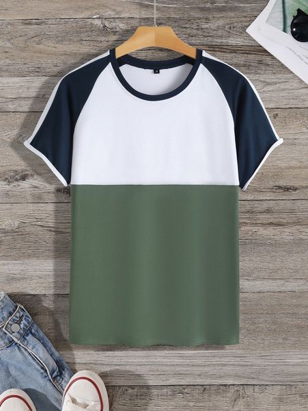 

men colorblock raglan sleeve tee 34bq#, White;black