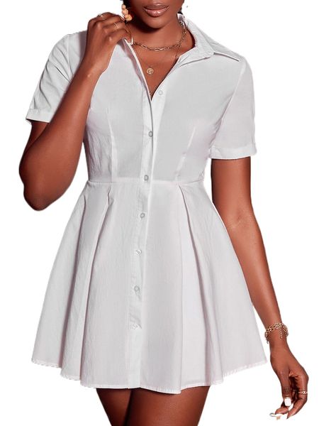 

button front plicated detail shirt dress h4dm#, Black;gray