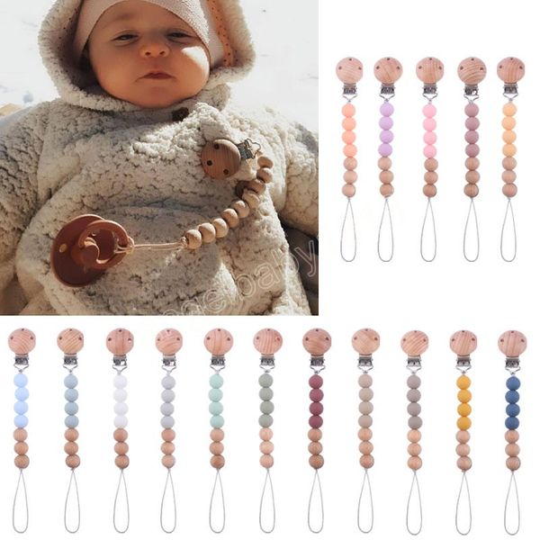 

silicone beads wood baby anti-drop chain pacifier clips infant nipple appease soother chain dummy holder