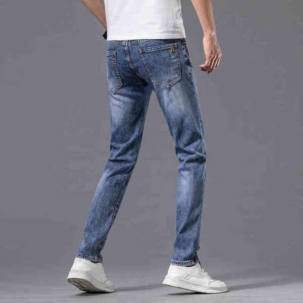 

men's jeans jeans men's spring and summer thin slim fit small feet elastic leisure trend h cast korean pants nd28, Blue