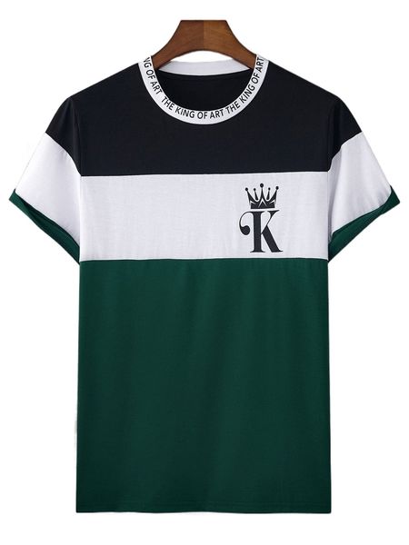 

men crown & slogan graphic colorblock tee 32zq#, White;black